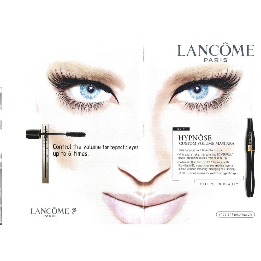 Lancome Paris Hypnose Mascara Beauty Makeup 2000s Print Ad 2 PAGE